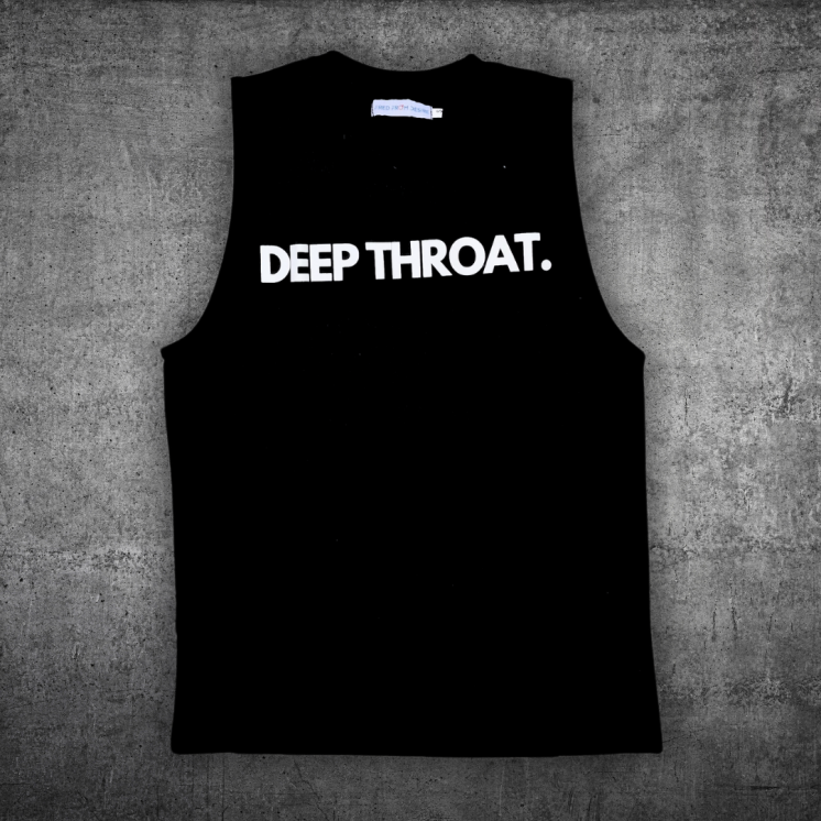 "DEEP THROAT" black tank top t-shirt, fitted cut 100% cotton