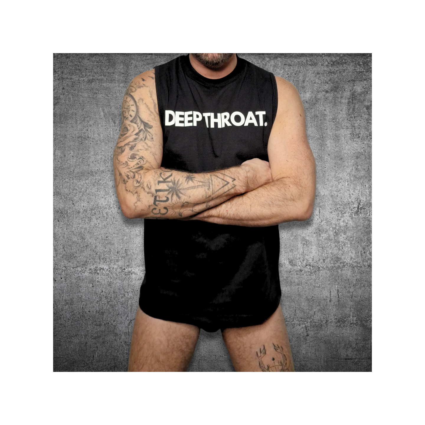 "DEEP THROAT" black tank top t-shirt, fitted cut 100% cotton
