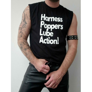 HARNESS, POPPERS, LUBE, ACTION! – Gay tank top by Fred from Desire